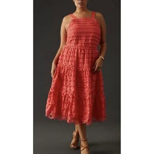 Anthropologie Maeve Eyelet Halter Midi Dress - Size 20W - Coral Red